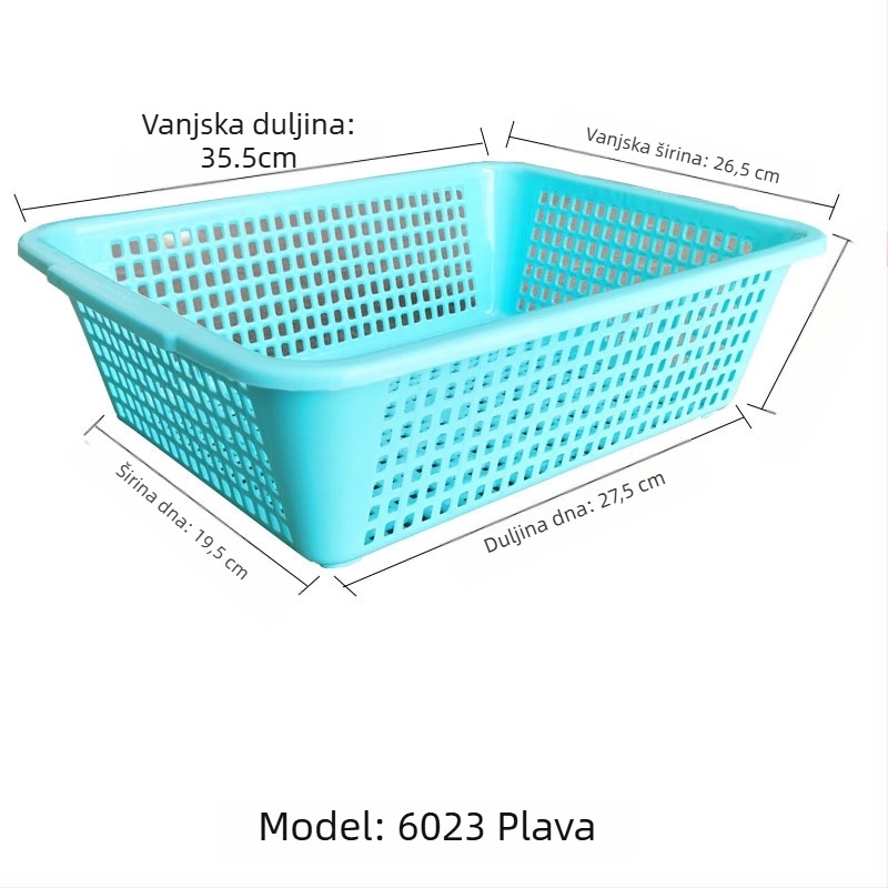 Pravokutna plastična kuhinjska korpa za pranje i cijeđenje povrća – velika i mala, plava