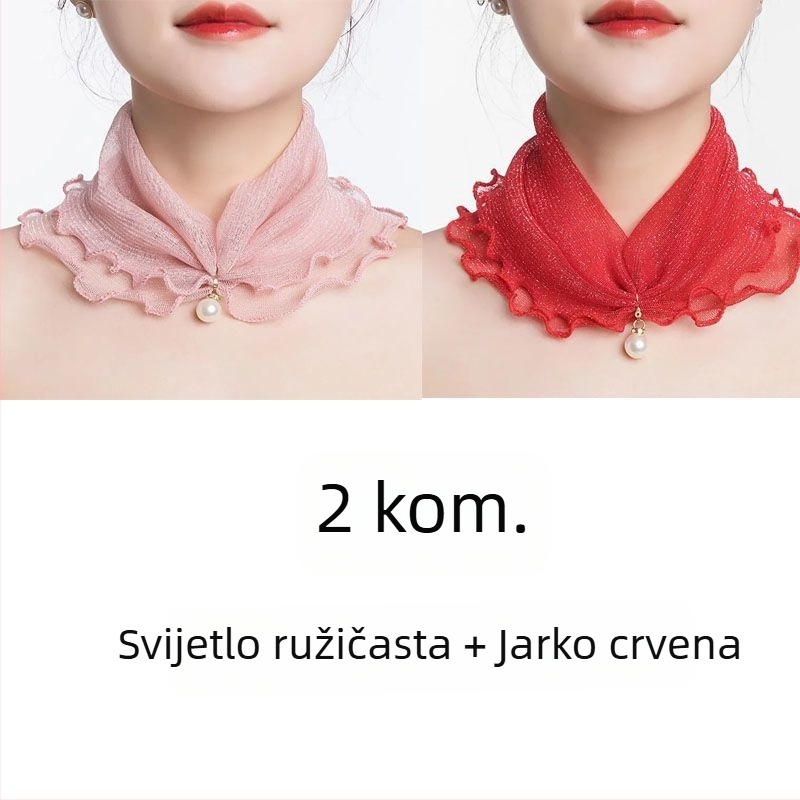 Ženski mrežasti šal za vrat s zaštitom od sunca, veo i tanak gazasti šal s naboranim rubom i vrpicom