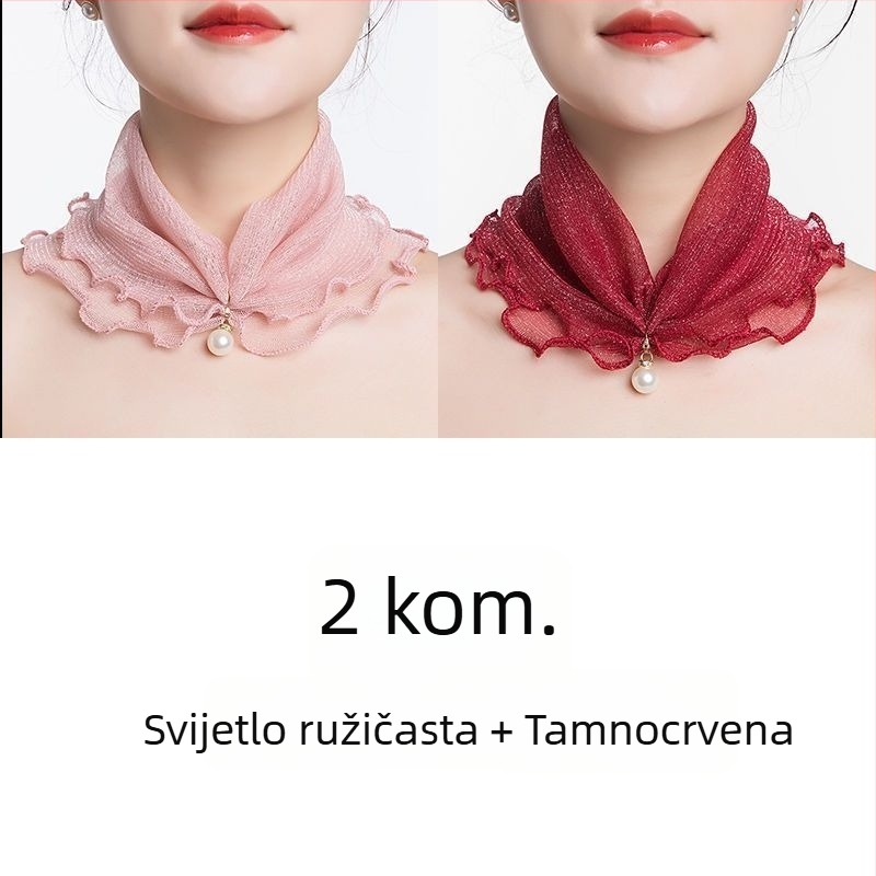Ženski mrežasti šal za vrat s zaštitom od sunca, veo i tanak gazasti šal s naboranim rubom i vrpicom