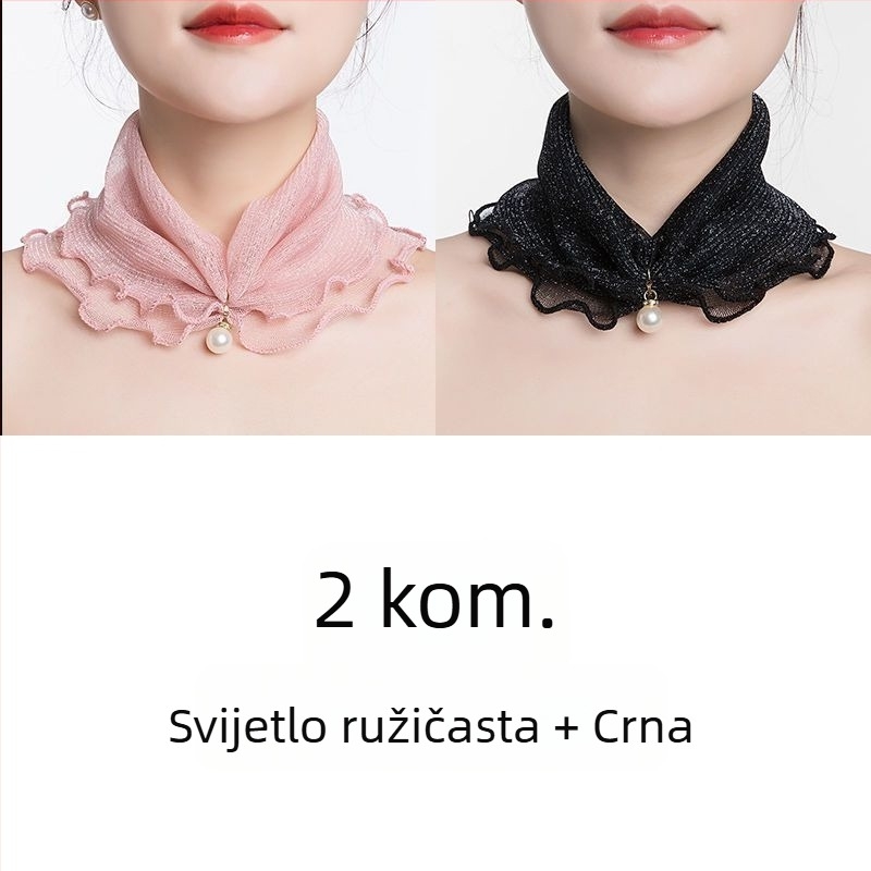 Ženski mrežasti šal za vrat s zaštitom od sunca, veo i tanak gazasti šal s naboranim rubom i vrpicom