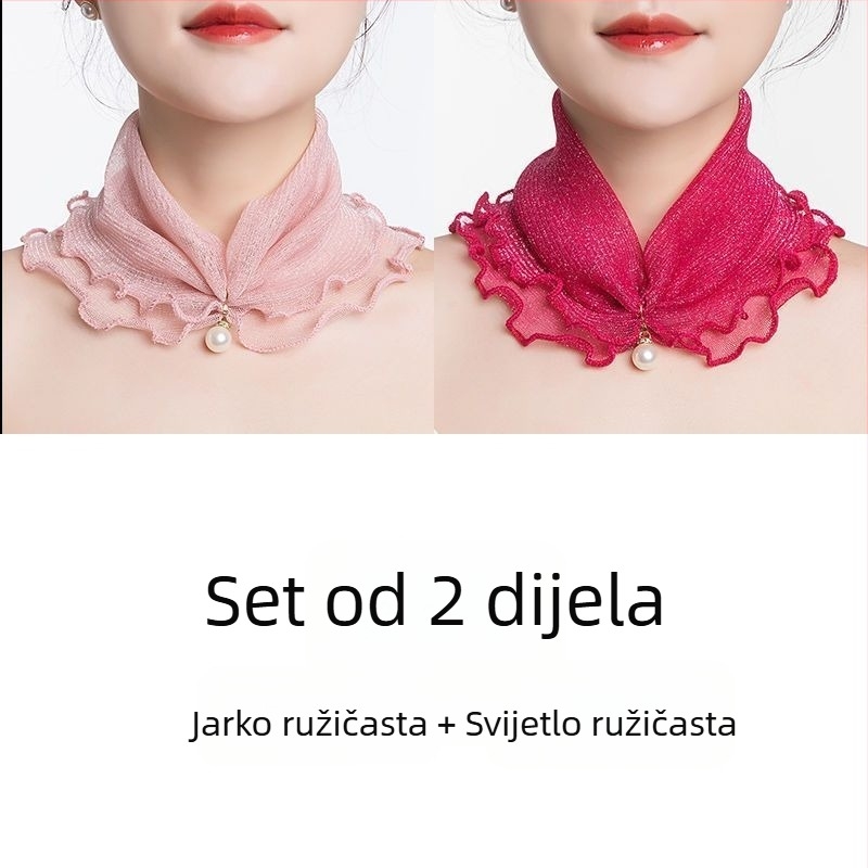 Ženski mrežasti šal za vrat s zaštitom od sunca, veo i tanak gazasti šal s naboranim rubom i vrpicom