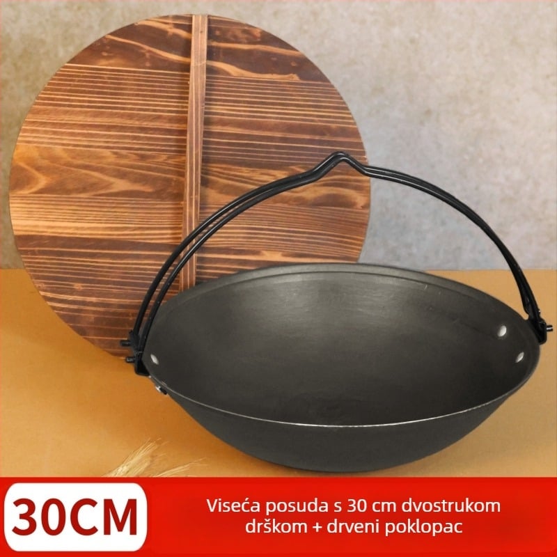 Retro lonac od lijevanog željeza s visećim držačem za vrući lonac