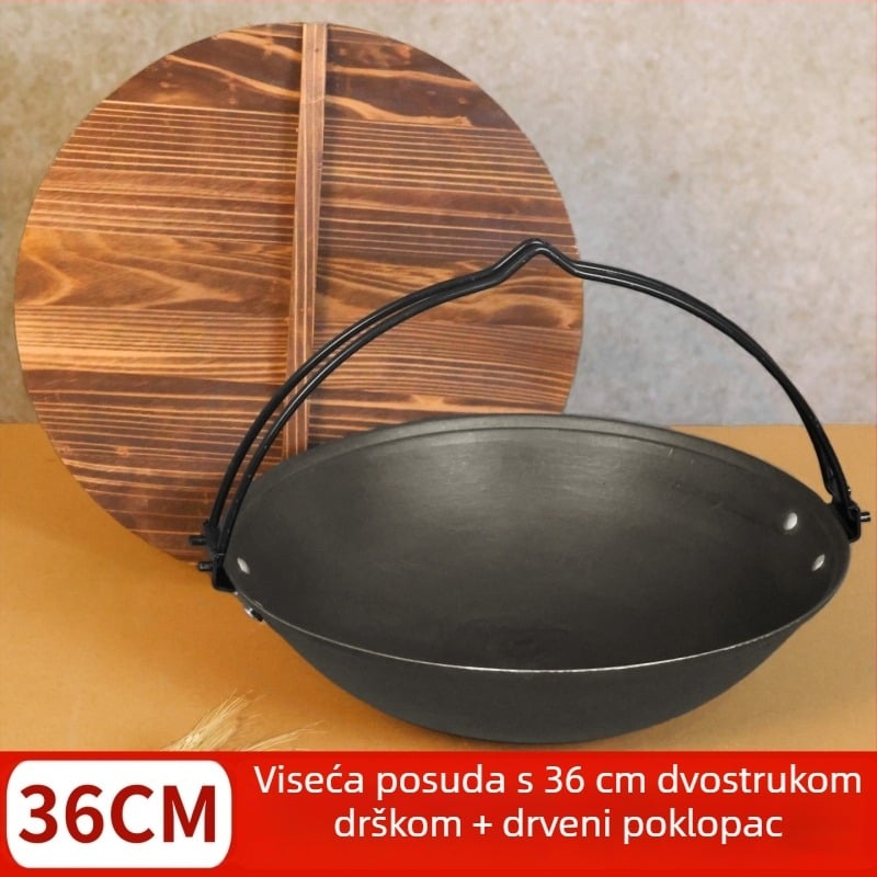 Retro lonac od lijevanog željeza s visećim držačem za vrući lonac
