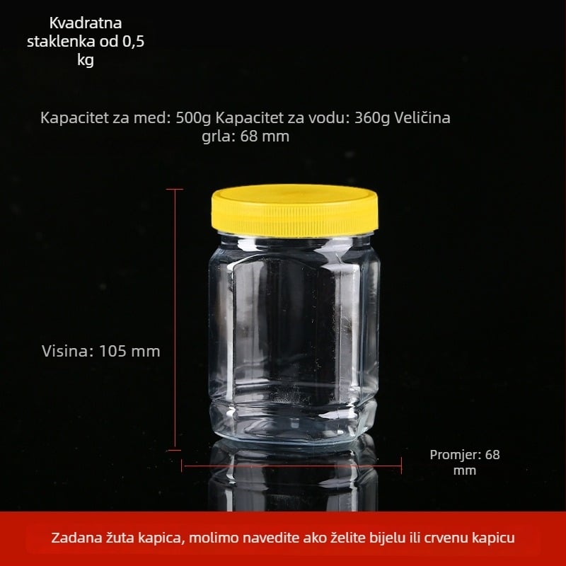 Prozirno debela plastična boca za med s poklopcem, zapečaćeni spremnik do 300 ml