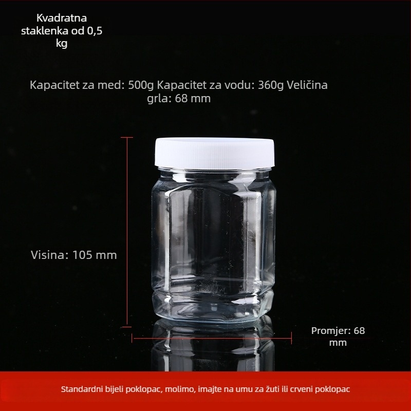 Prozirno debela plastična boca za med s poklopcem, zapečaćeni spremnik do 300 ml
