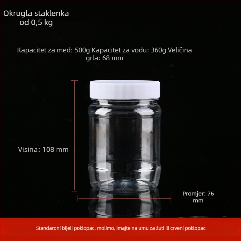 Prozirno debela plastična boca za med s poklopcem, zapečaćeni spremnik do 300 ml