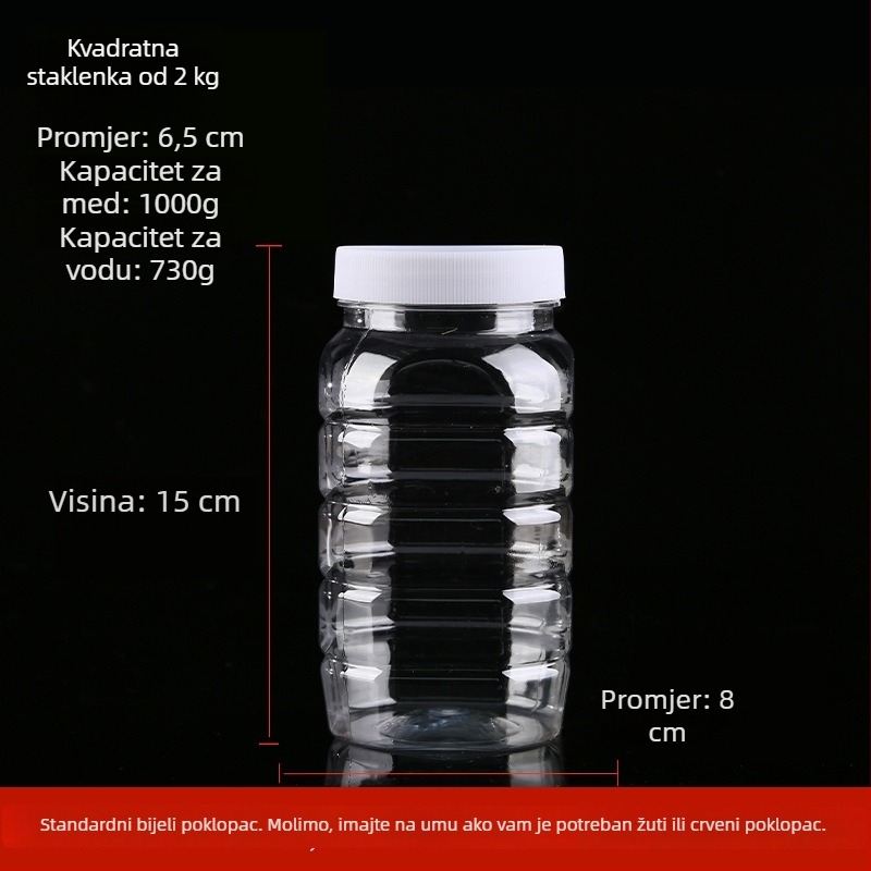 Prozirno debela plastična boca za med s poklopcem, zapečaćeni spremnik do 300 ml