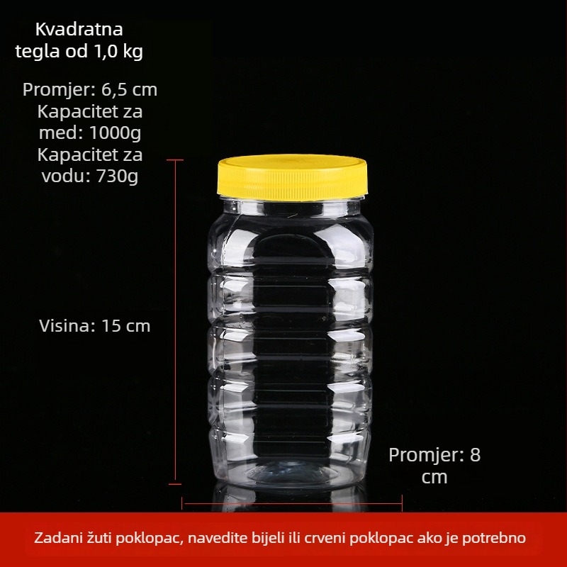Prozirno debela plastična boca za med s poklopcem, zapečaćeni spremnik do 300 ml