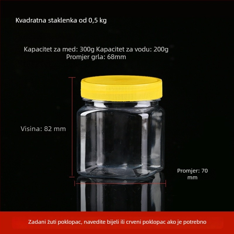 Prozirno debela plastična boca za med s poklopcem, zapečaćeni spremnik do 300 ml