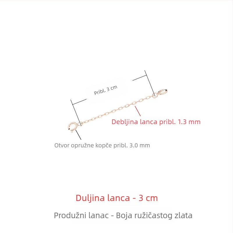 925 srebrni ogrlica s debelim produženim lancem, 18K ružičasto zlato premaz, podesiva kopča, produžni lančić za privjesak