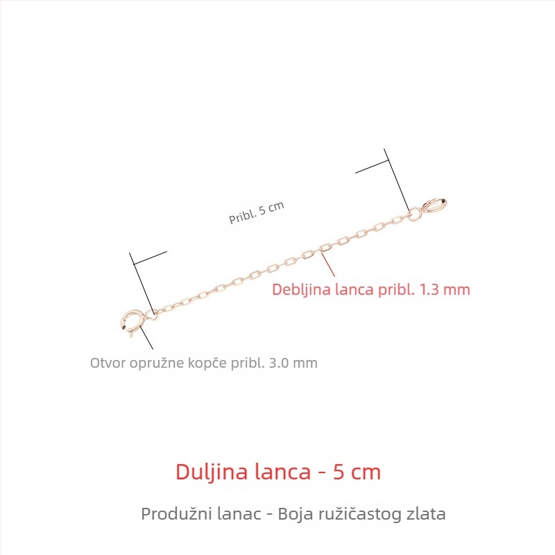 925 srebrni ogrlica s debelim produženim lancem, 18K ružičasto zlato premaz, podesiva kopča, produžni lančić za privjesak