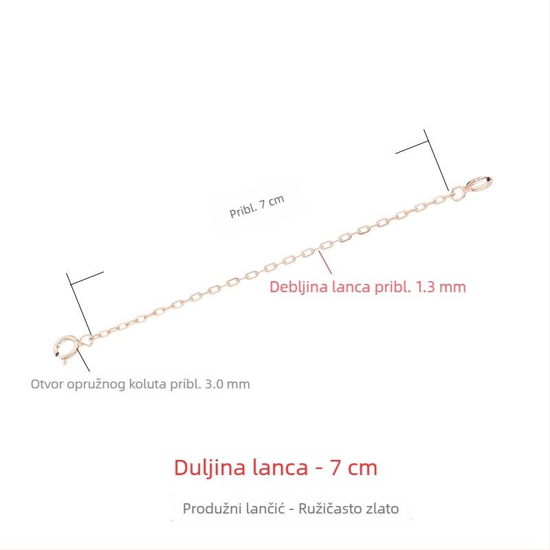 925 srebrni ogrlica s debelim produženim lancem, 18K ružičasto zlato premaz, podesiva kopča, produžni lančić za privjesak