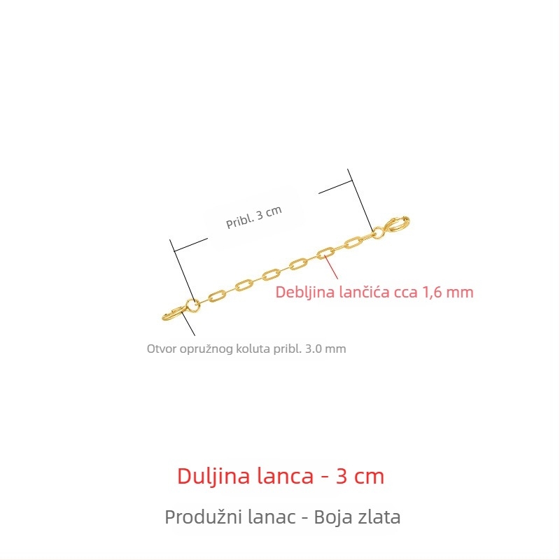925 srebrni ogrlica s debelim produženim lancem, 18K ružičasto zlato premaz, podesiva kopča, produžni lančić za privjesak