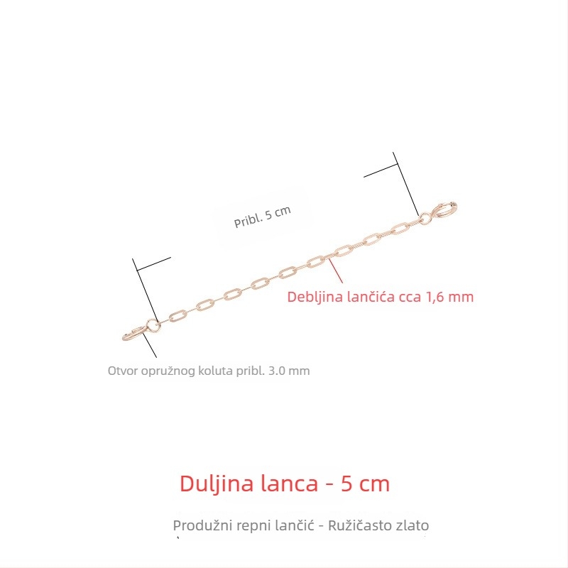 925 srebrni ogrlica s debelim produženim lancem, 18K ružičasto zlato premaz, podesiva kopča, produžni lančić za privjesak