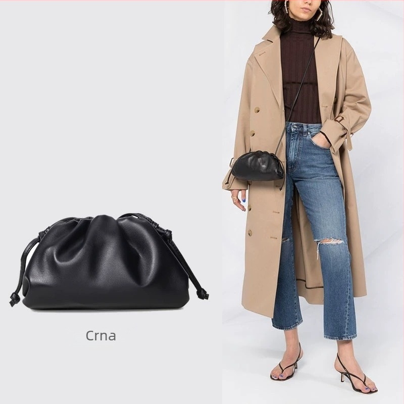 Ženska torba s dizajnom oblaka, francuski stil, plisirana dumpling torba, mekana PU koža, srednje veličine, clutch/ramena torba