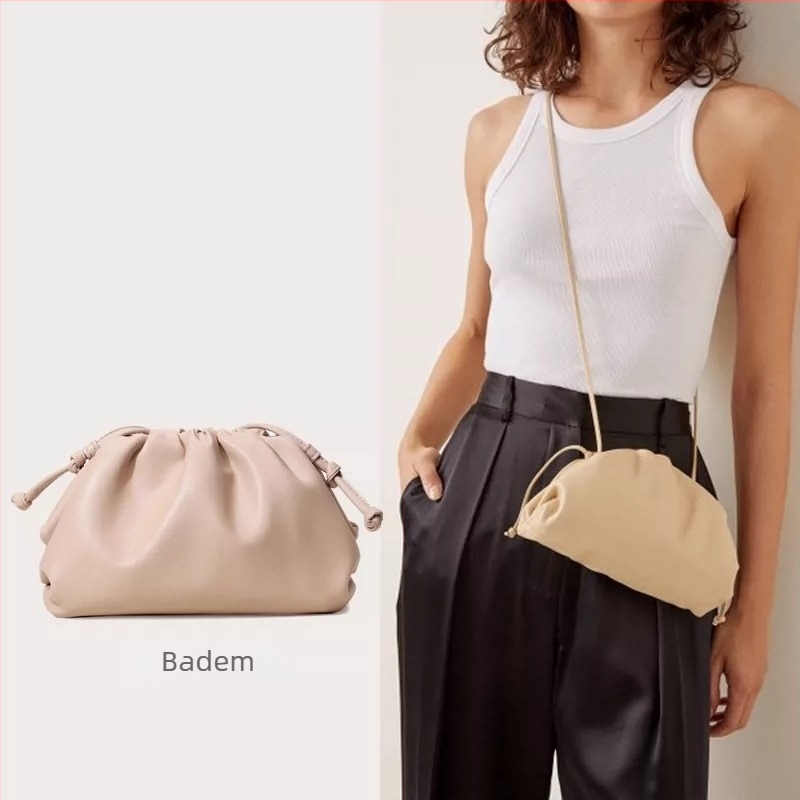 Ženska torba s dizajnom oblaka, francuski stil, plisirana dumpling torba, mekana PU koža, srednje veličine, clutch/ramena torba