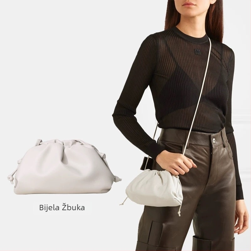 Ženska torba s dizajnom oblaka, francuski stil, plisirana dumpling torba, mekana PU koža, srednje veličine, clutch/ramena torba