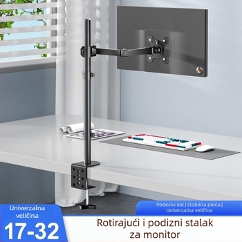 Držač monitora za stolno računalo, podesiva visina, rotacija, prijenosno, montaža bez bušenja, podignut i produžen