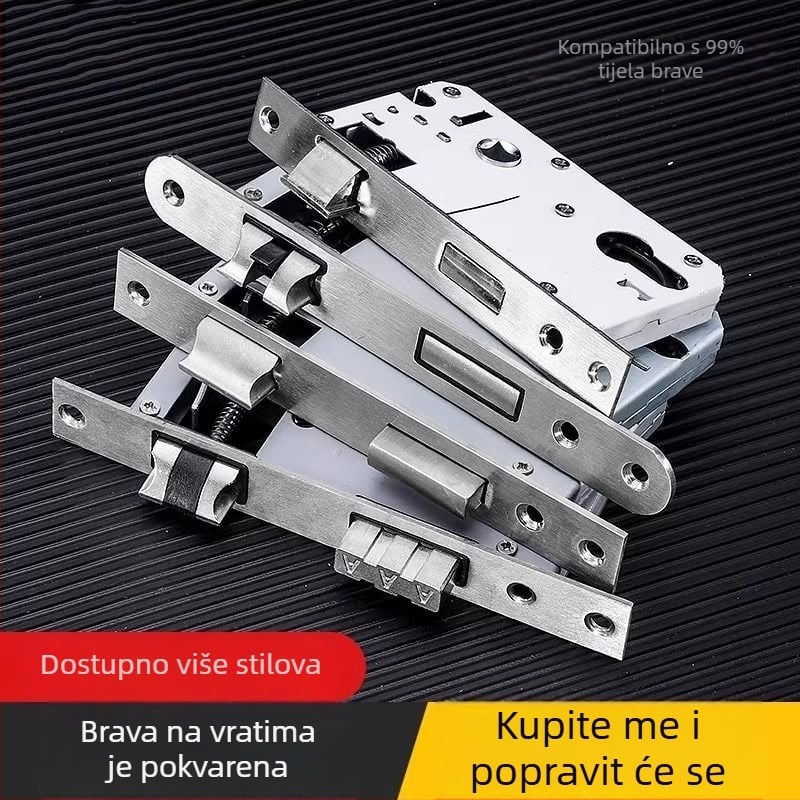 Set brave za drvena vrata, univerzalno kućište brave 50 mm, tihi nehrđajući čelični bolt 58 mm, jezgra brave i dodaci