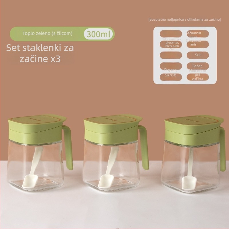 Stakleni set posuda za začine za kuhinju s kutijom za pohranu