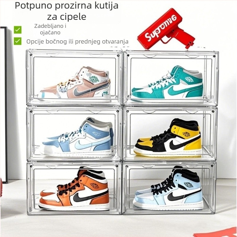 Prozirna akrilna kutija za cipele s izložbenim stalkom, prašinu otporna, magnetska, može se slagati