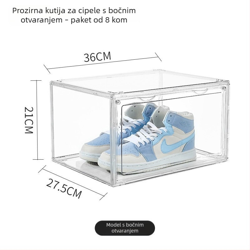 Prozirna akrilna kutija za cipele s izložbenim stalkom, prašinu otporna, magnetska, može se slagati