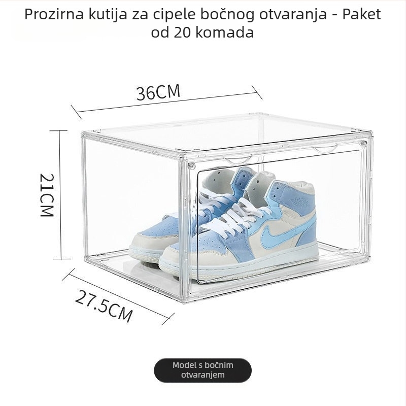 Prozirna akrilna kutija za cipele s izložbenim stalkom, prašinu otporna, magnetska, može se slagati