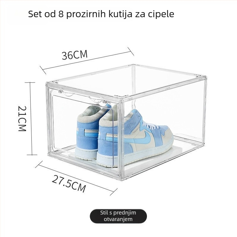 Prozirna akrilna kutija za cipele s izložbenim stalkom, prašinu otporna, magnetska, može se slagati