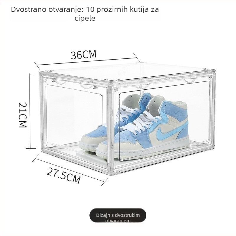 Prozirna akrilna kutija za cipele s izložbenim stalkom, prašinu otporna, magnetska, može se slagati