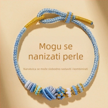 Unisex pletena narukvica od crvenog konca, DIY komad s pozlaćenim detaljem (polu završeno)
