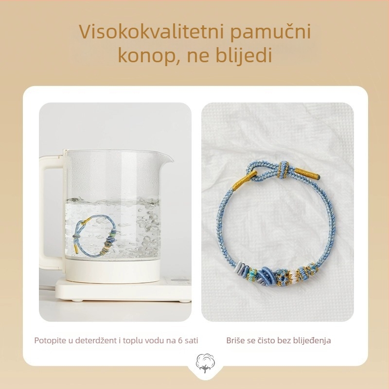 Unisex pletena narukvica od crvenog konca, DIY komad s pozlaćenim detaljem (polu završeno)