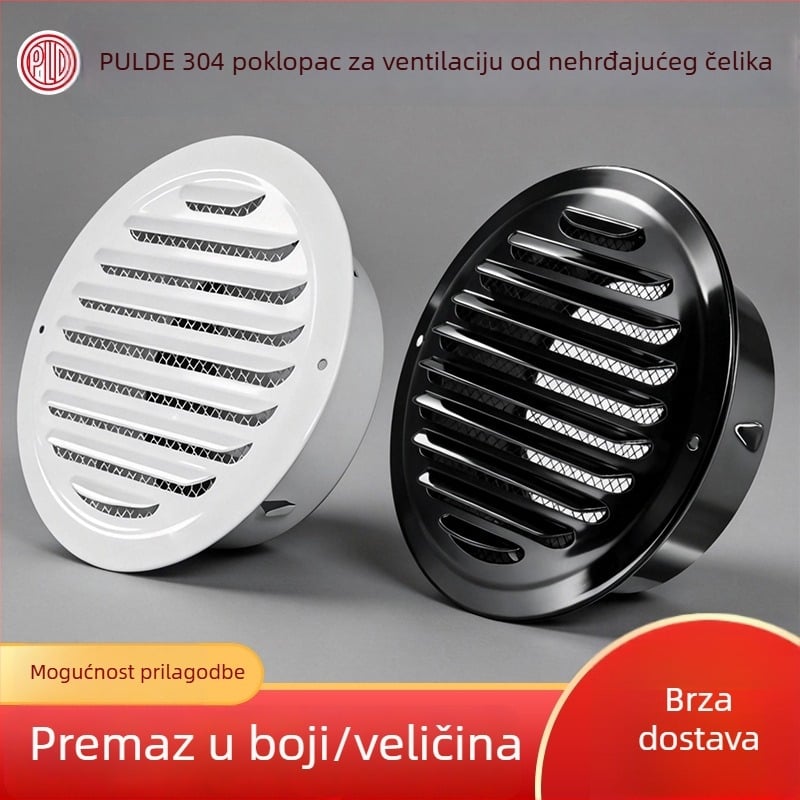 Crni lakirani nehrđajući čelik – ventilacijski poklopac s ispušnim poklopcem, okrugla rešetka, lamelne žaluzije, dišući poklopac