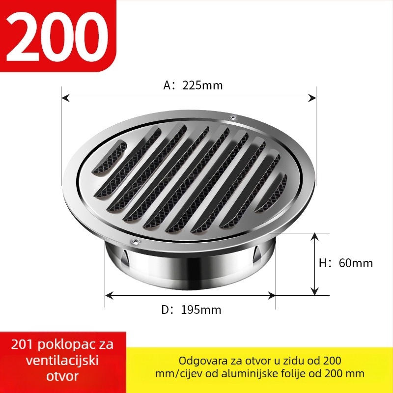 Crni lakirani nehrđajući čelik – ventilacijski poklopac s ispušnim poklopcem, okrugla rešetka, lamelne žaluzije, dišući poklopac