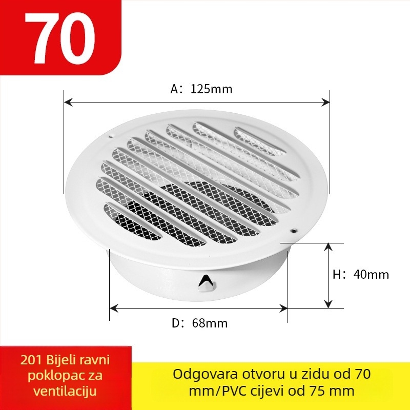 Crni lakirani nehrđajući čelik – ventilacijski poklopac s ispušnim poklopcem, okrugla rešetka, lamelne žaluzije, dišući poklopac