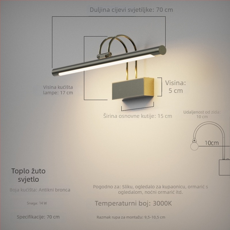 Minimalistička zidna svjetiljka za ogledalo kupaonice, LED, vintage američki stil