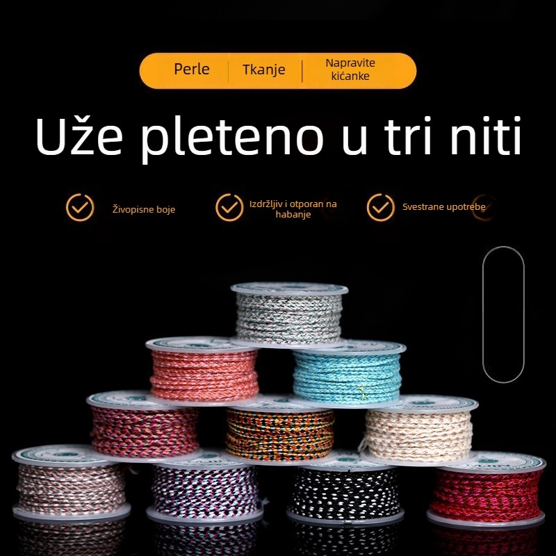 Beibeifu Narukvica od niti s tri cvijeta i resicama – pleteni DIY nakit