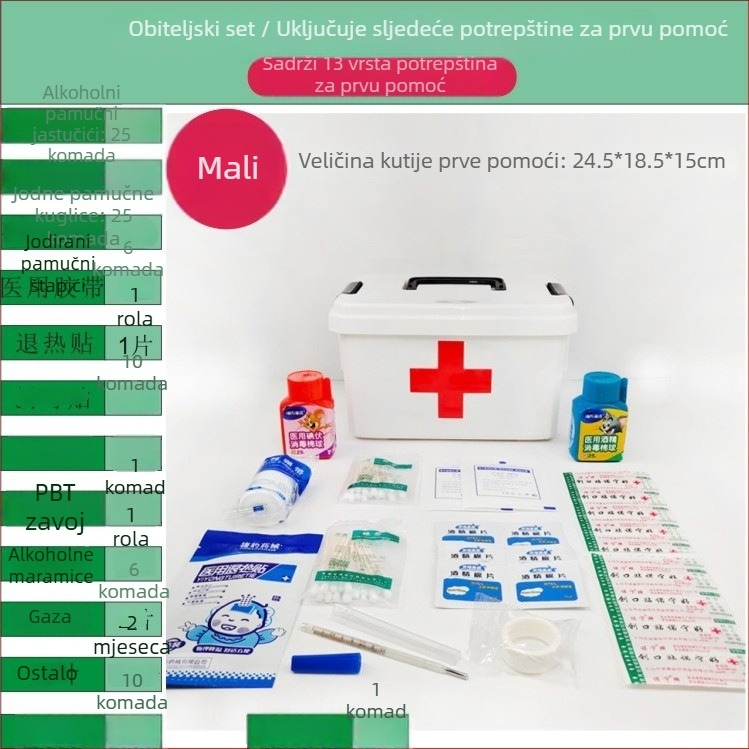 Kućna kutija za lijekove s maskama, u raznim veličinama, višeslojni set za prvu pomoć za obitelj, učenike i vrtić.