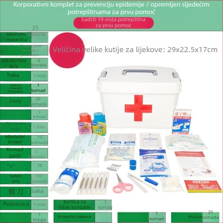 Kućna kutija za lijekove s maskama, u raznim veličinama, višeslojni set za prvu pomoć za obitelj, učenike i vrtić.