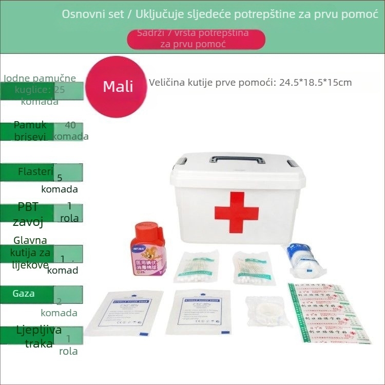 Kućna kutija za lijekove s maskama, u raznim veličinama, višeslojni set za prvu pomoć za obitelj, učenike i vrtić.