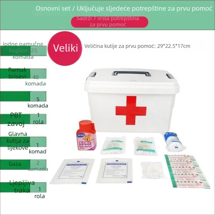 Kućna kutija za lijekove s maskama, u raznim veličinama, višeslojni set za prvu pomoć za obitelj, učenike i vrtić.