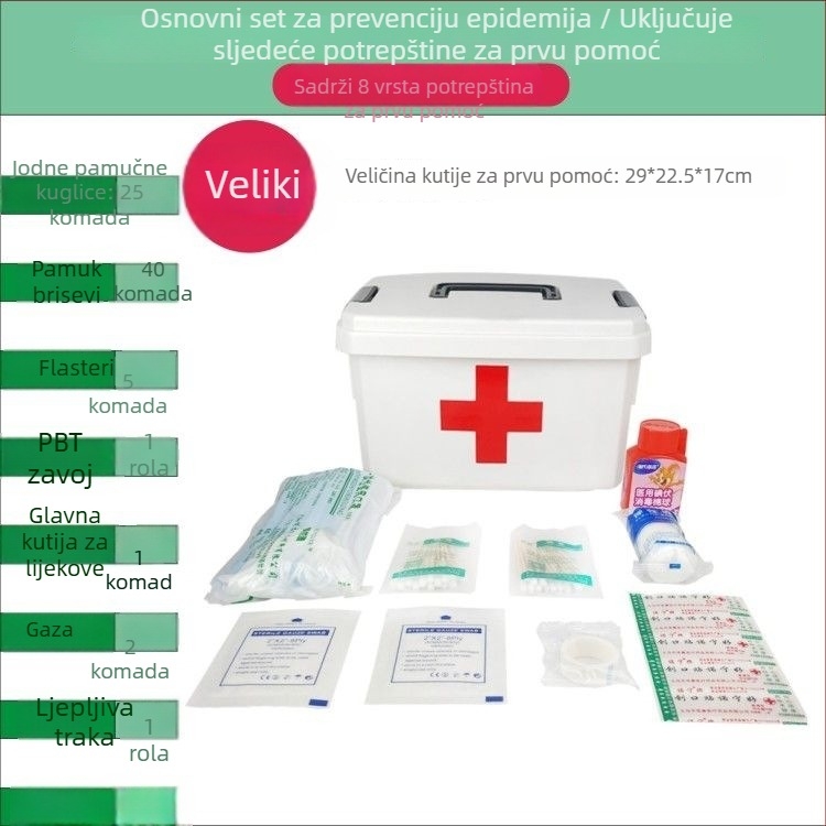 Kućna kutija za lijekove s maskama, u raznim veličinama, višeslojni set za prvu pomoć za obitelj, učenike i vrtić.