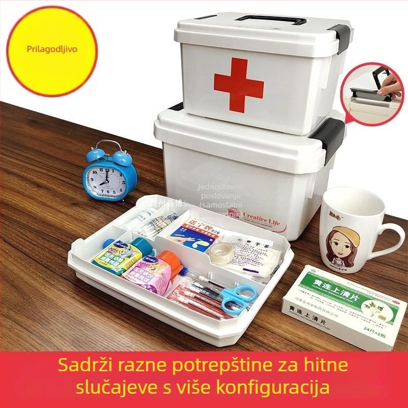 Kućna kutija za lijekove s maskama, u raznim veličinama, višeslojni set za prvu pomoć za obitelj, učenike i vrtić.