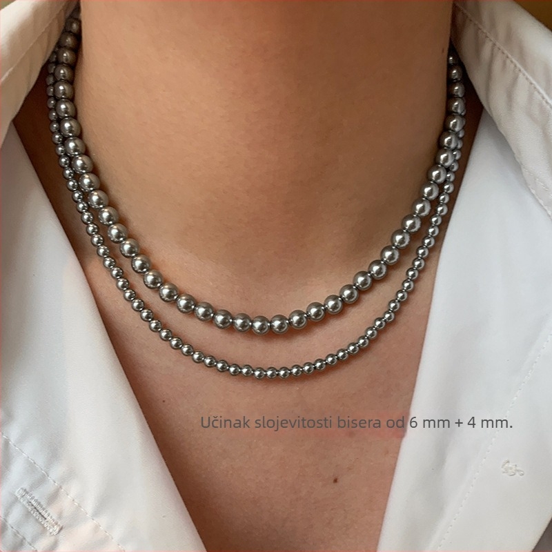 Ženski ogrlica od Tahiti crnih bisera, platinsko-sivi završetak, visokokvalitetni choker, novi model 2024
