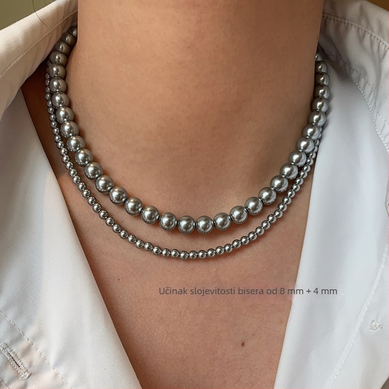 Ženski ogrlica od Tahiti crnih bisera, platinsko-sivi završetak, visokokvalitetni choker, novi model 2024