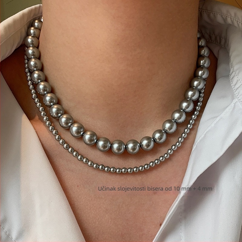Ženski ogrlica od Tahiti crnih bisera, platinsko-sivi završetak, visokokvalitetni choker, novi model 2024