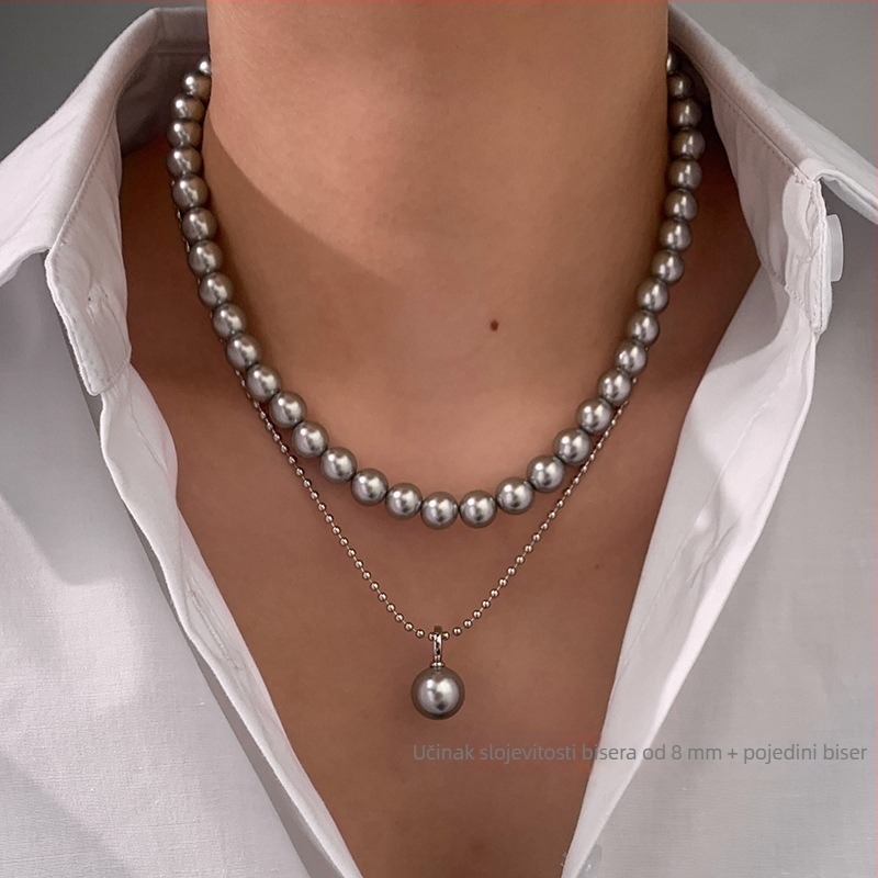 Ženski ogrlica od Tahiti crnih bisera, platinsko-sivi završetak, visokokvalitetni choker, novi model 2024
