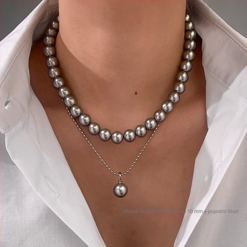 Ženski ogrlica od Tahiti crnih bisera, platinsko-sivi završetak, visokokvalitetni choker, novi model 2024