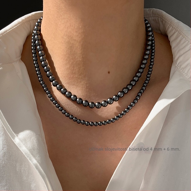Ženski ogrlica od Tahiti crnih bisera, platinsko-sivi završetak, visokokvalitetni choker, novi model 2024