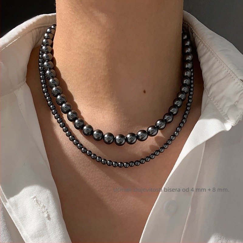 Ženski ogrlica od Tahiti crnih bisera, platinsko-sivi završetak, visokokvalitetni choker, novi model 2024