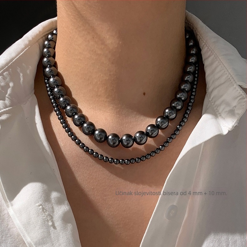 Ženski ogrlica od Tahiti crnih bisera, platinsko-sivi završetak, visokokvalitetni choker, novi model 2024